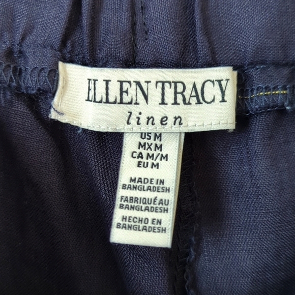 Ellen Tracy 100% Linen High Waisted Slim Tapered Leg Soft Pants Ink Navy Medium - Picture 9 of 14